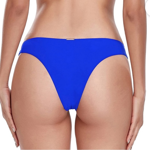 RELLECIGA women’s blue high rise cheeky thong bikini swim bottoms size L NWT - Picture 5 of 7